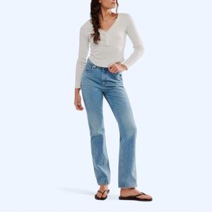 Free People Xena High Rise Slim Straight Light Wash blue jeans